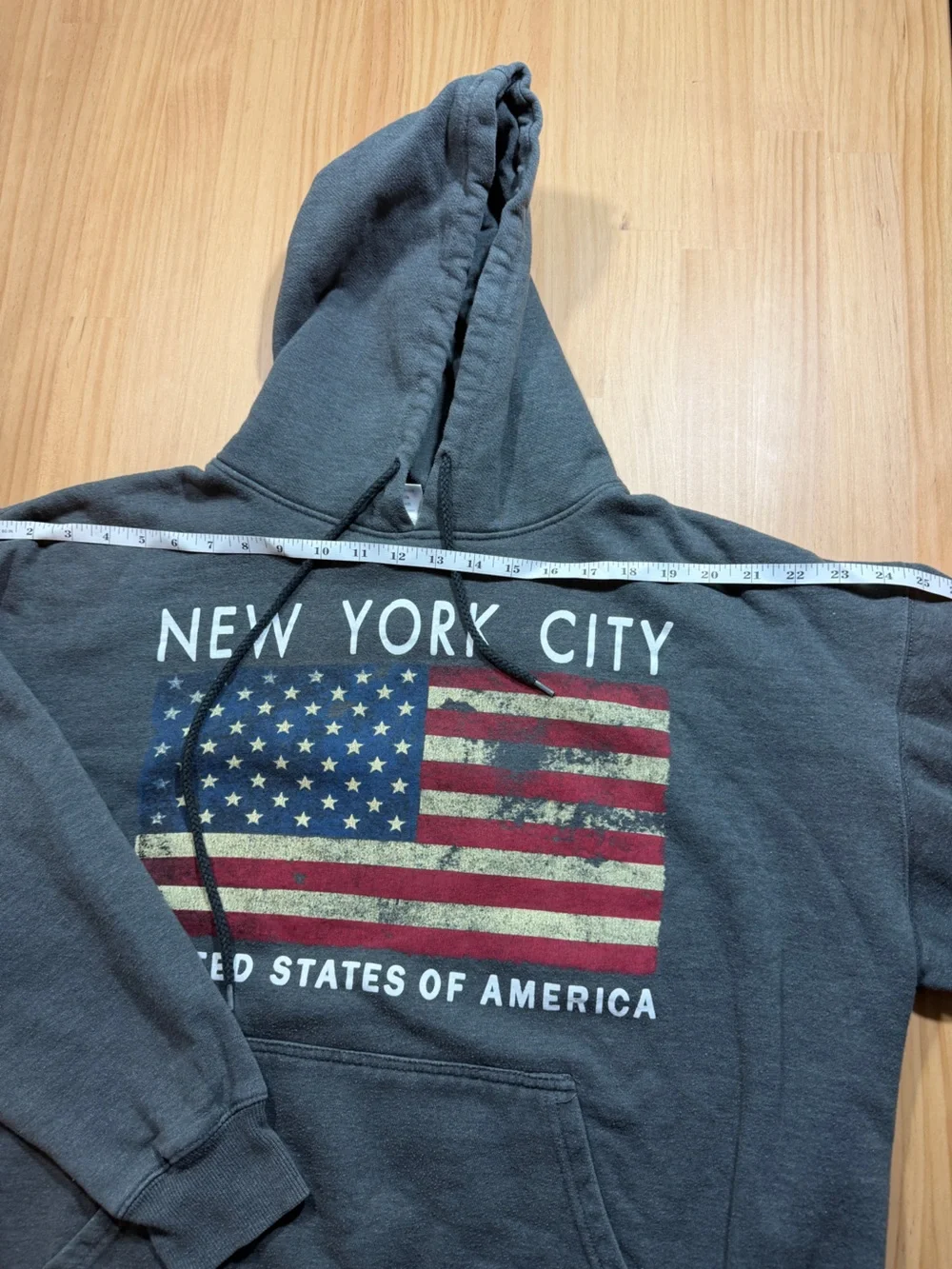 Charcoal Gray Crewneck Hoodie with Flag Graphic